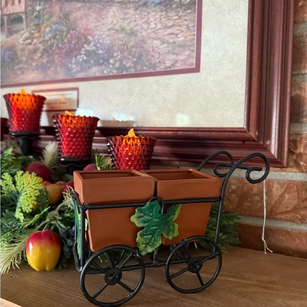 Vintage 1985 Brown and Black Decor Cart with Rustic Accents